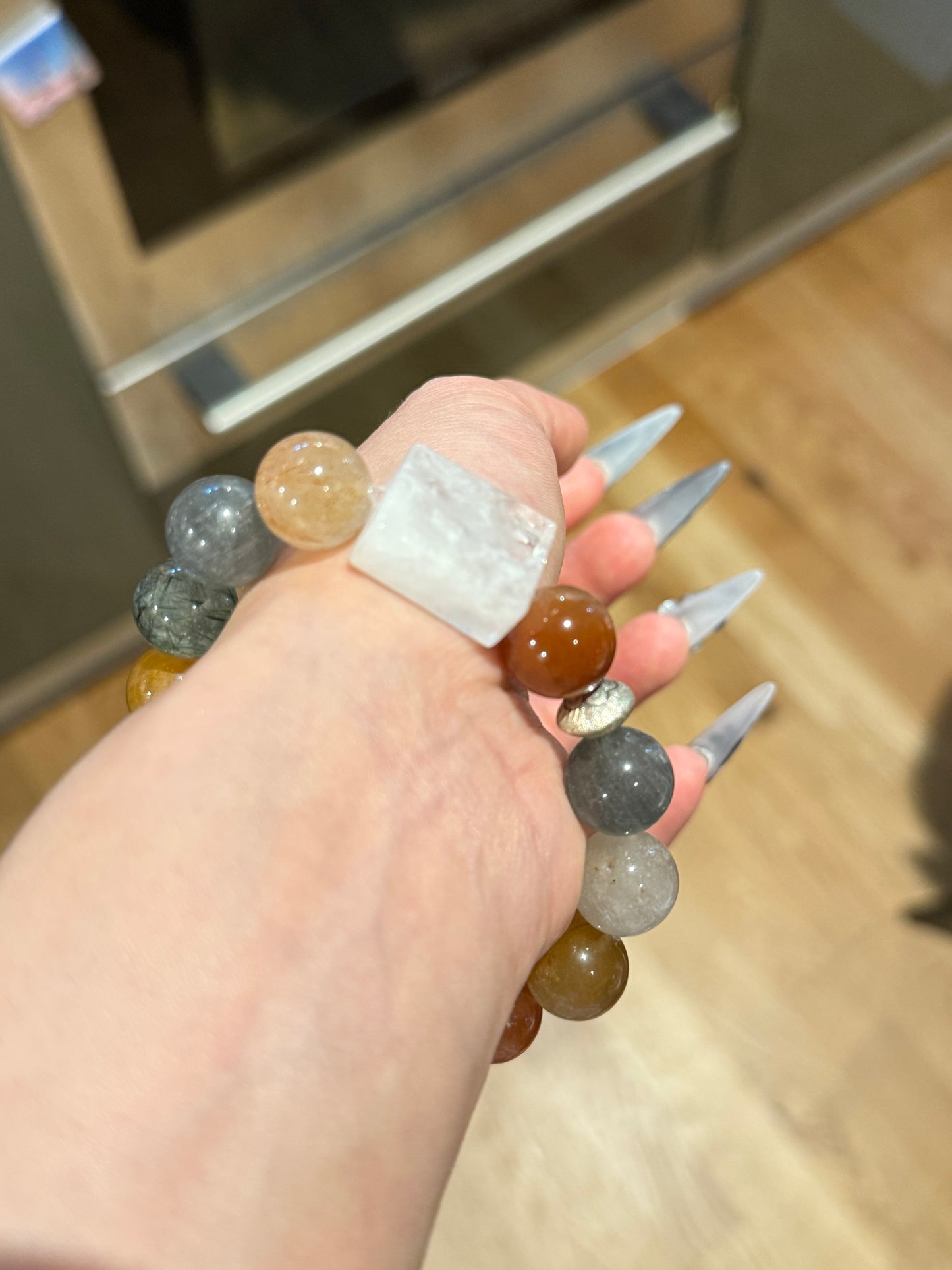Coloured Rabbit Fur with White Phantom Crystal bracelet