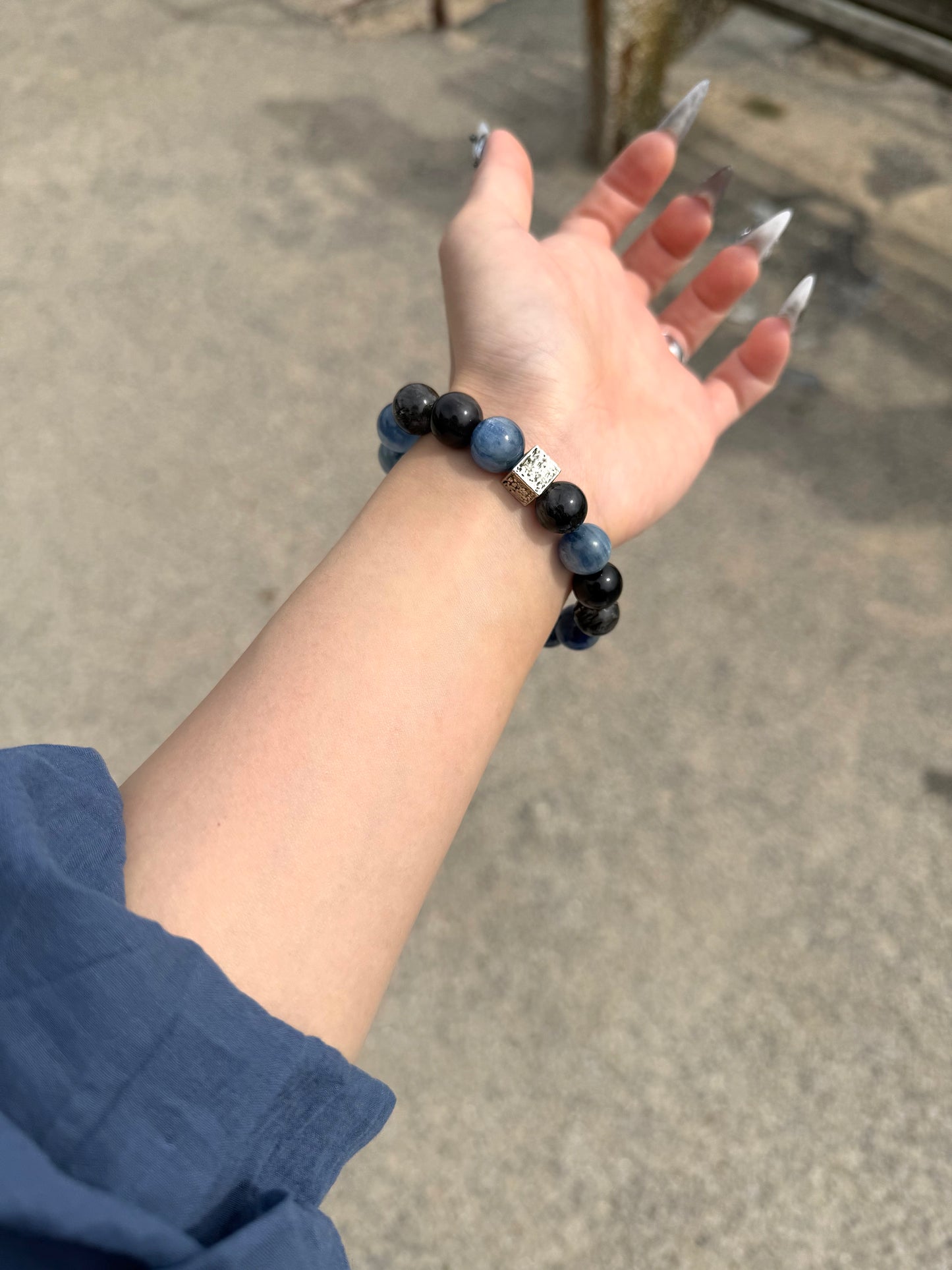Kyanite | Silver Obsidian | Black Rutilated Quartz Bracelet