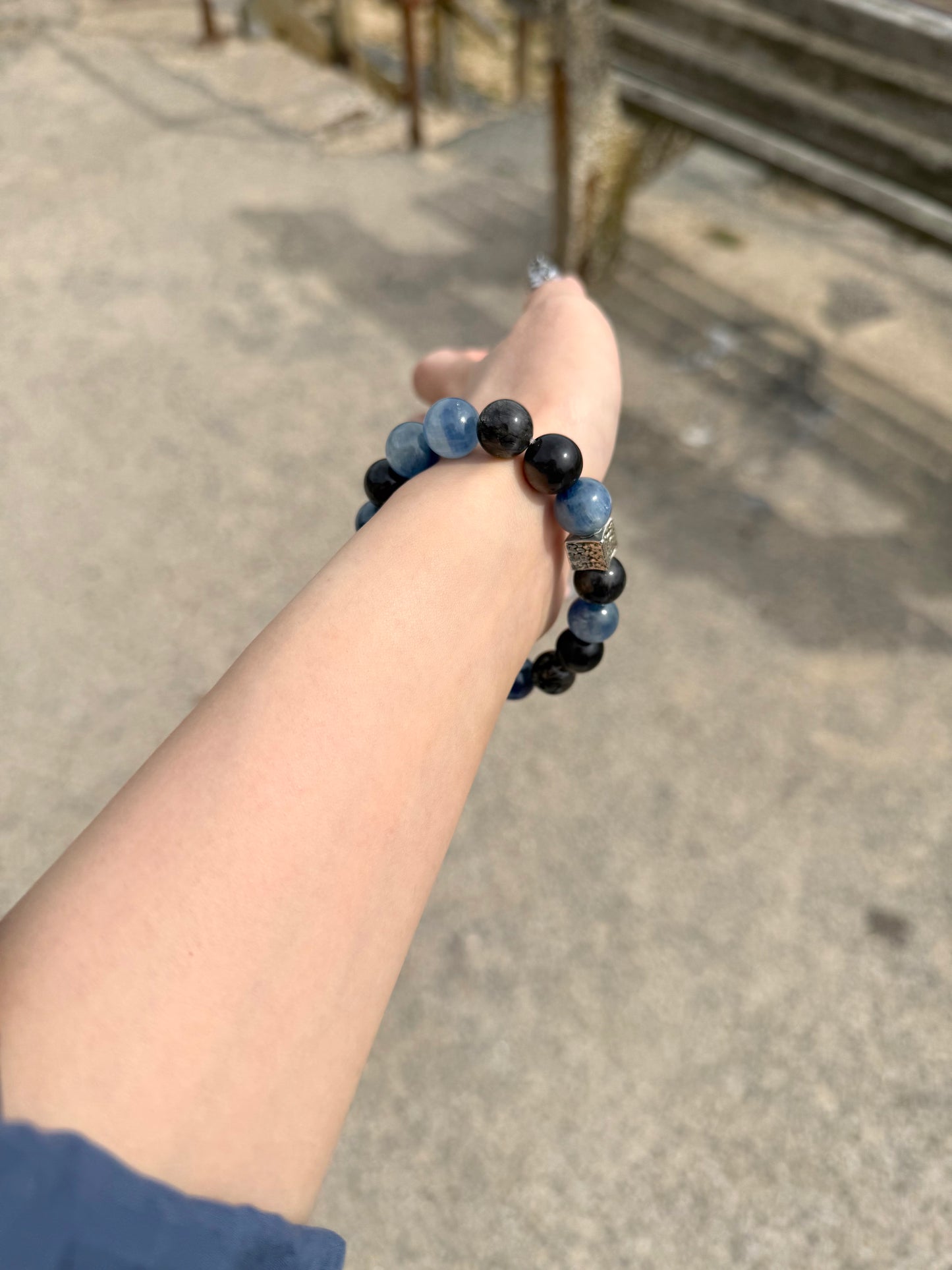 Kyanite | Silver Obsidian | Black Rutilated Quartz Bracelet