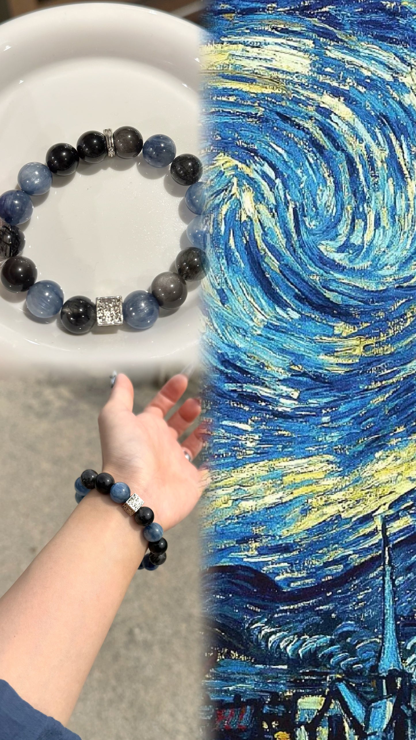 Kyanite | Silver Obsidian | Black Rutilated Quartz Bracelet